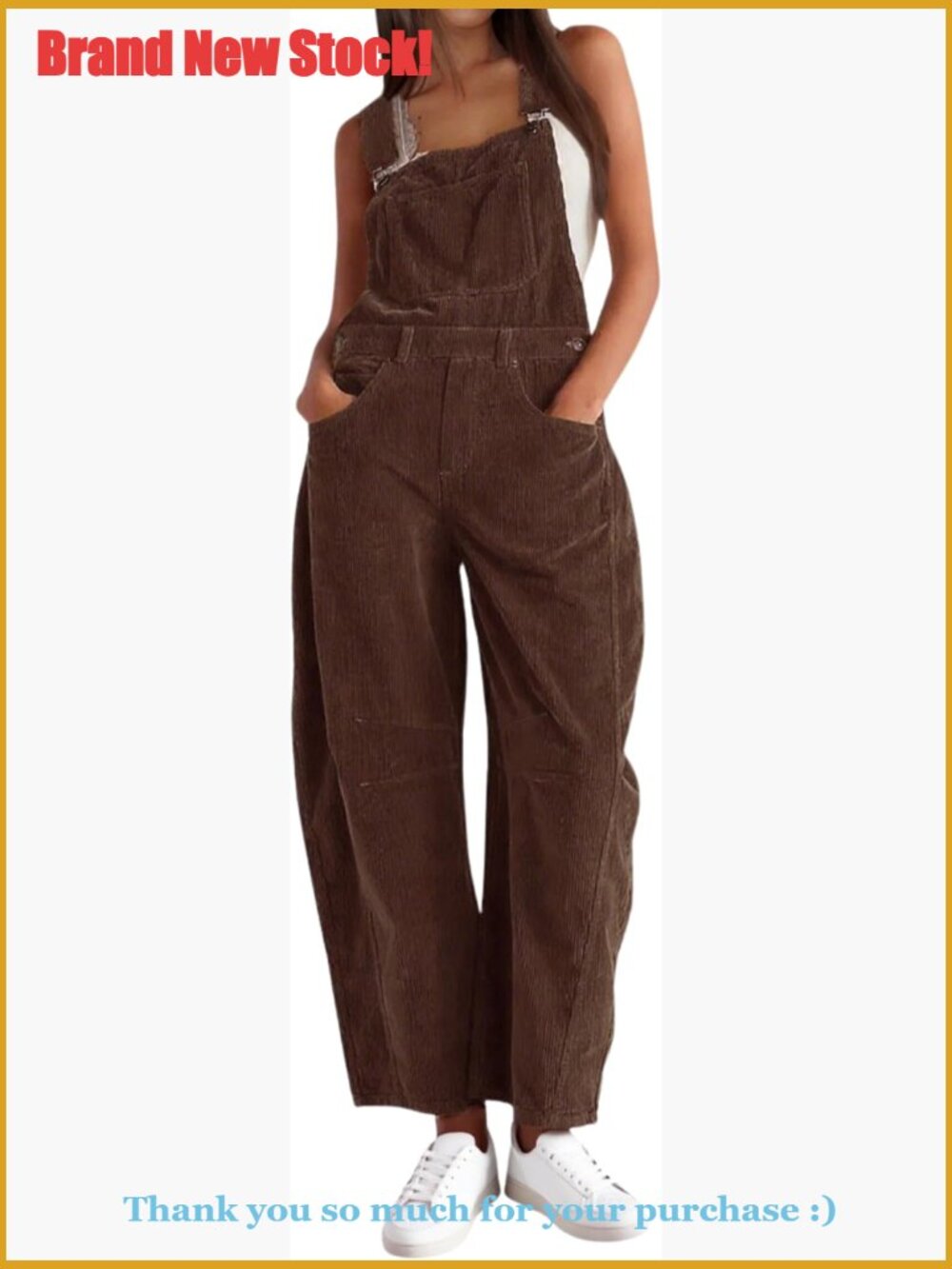 Corduroy Overalls Barrel Wide Leg Bib Adjustable Romper Jumpsuit Pockets - Picture 1 of 7
